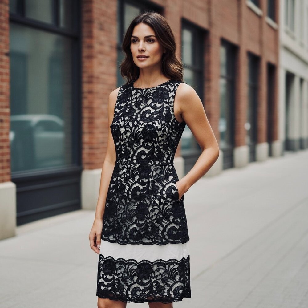 TAYLOR Floral Lace‎ Sleeveless Lined Dress Sz 10 Black #187H